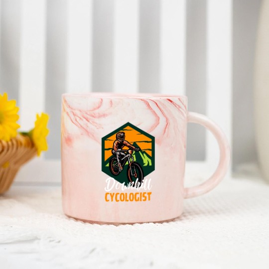Downhill Cycologist Retro Sunset Cycling Marble Mugs