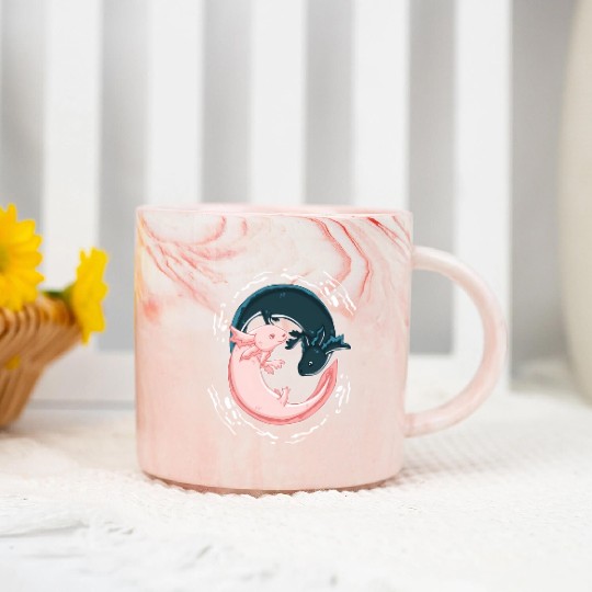 Yin Yang Axolotls Zen Axolotl Meditation Yoga Marble Mugs