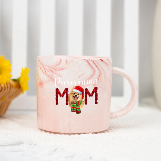 Pomeranian Mom Santa Scarf Plaid Dog Mom Marble Mugs