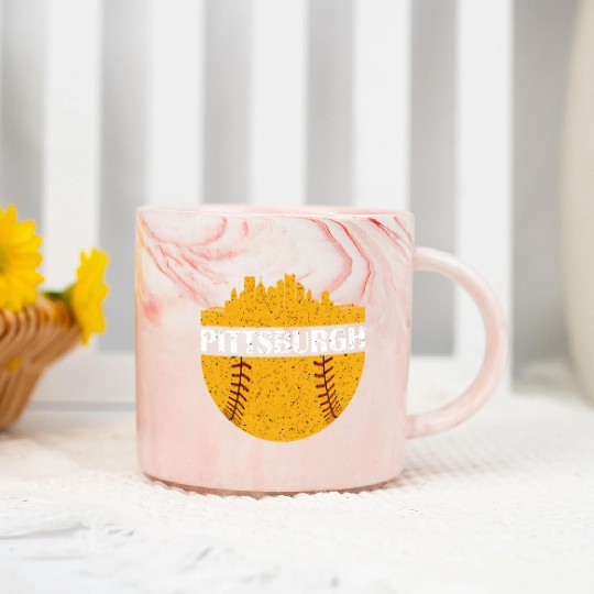 Pittsburgh Baseball Cityscape Distressed Novelty Marble Mugs