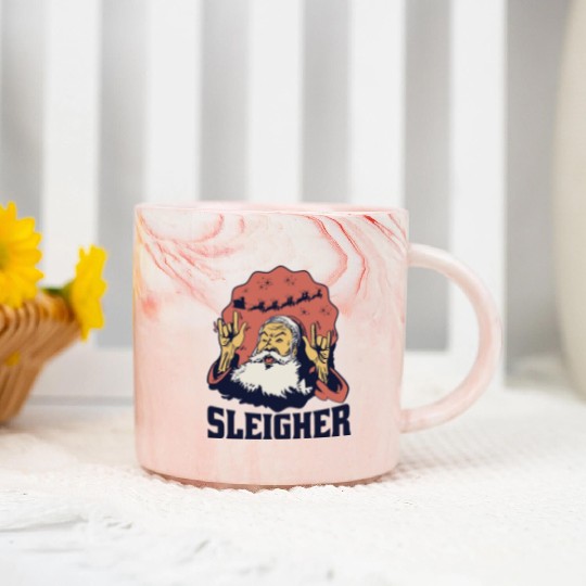 Heavy Metal Santa Sign Of The Horns Marble Mugs