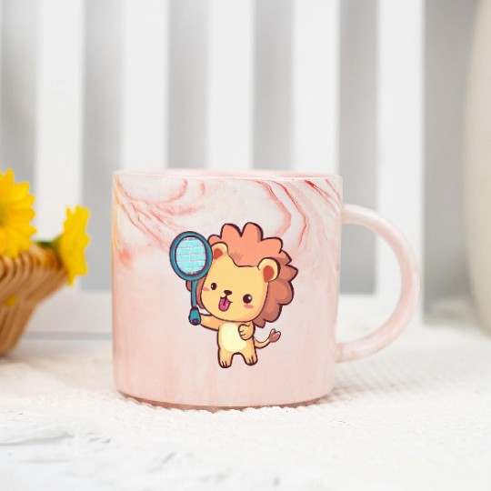 Lion Playing Tennis Marble Mugs