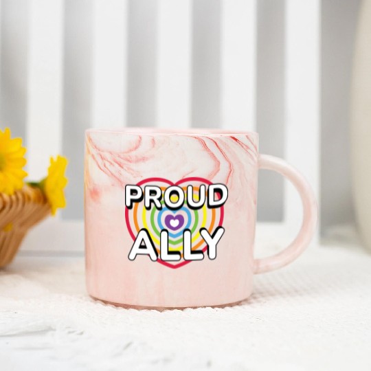 Proud Ally Rainbow Heart LGBTQIA Pride Month v01 Marble Mugs