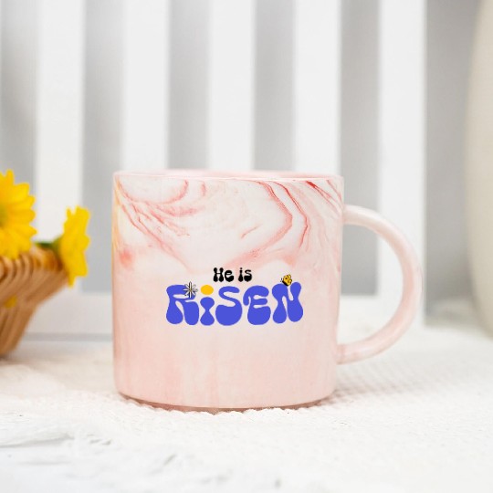He Is Risen Groovy Christian Easter Marble Mugs