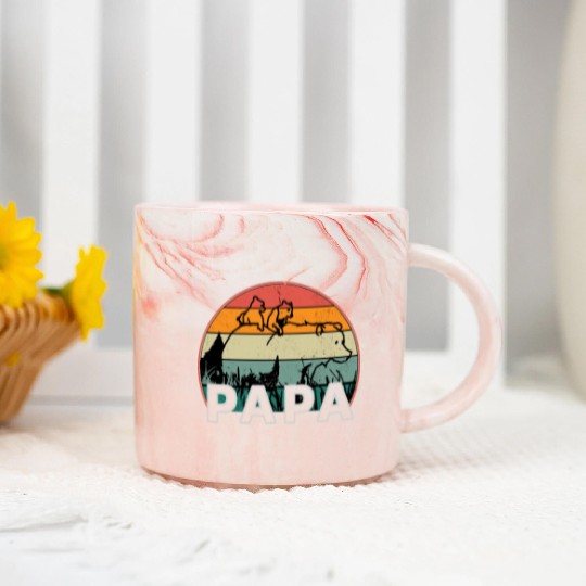 Papa Bear With Cubs Retro Grizzly Bear Forest Tree Marble Mugs