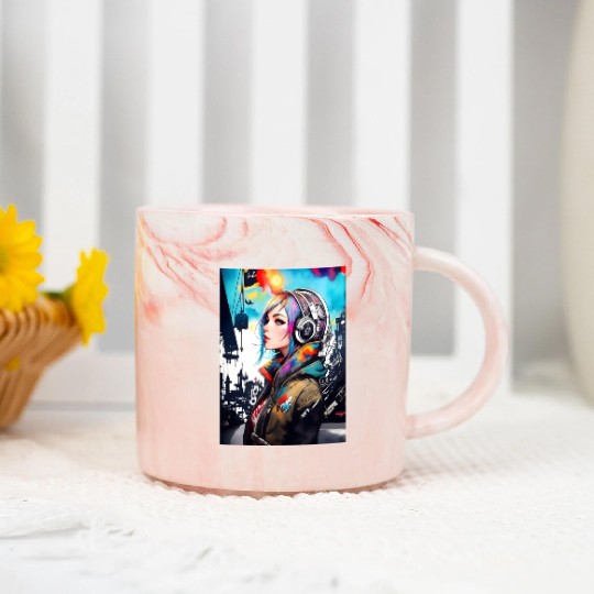 Modern Casual Artistic Trendy Comic Style Woman Marble Mugs