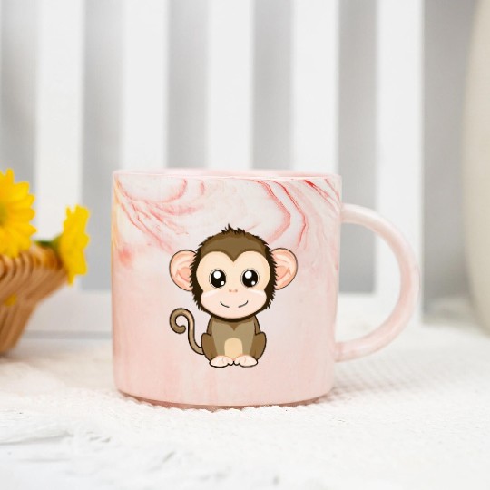 Cute, Joyful Monkey - Kawaii Style Marble Mugs