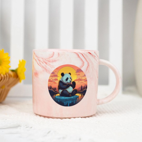 Cute Panda on Ice Floe with Sweets - Sunset Marble Mugs