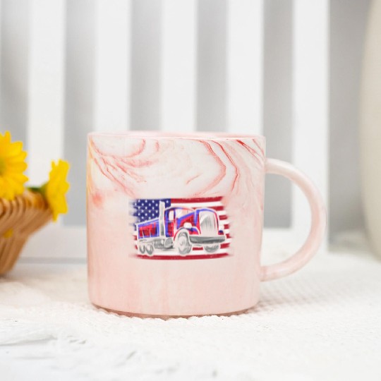 Dump Truck Usa Flag Garbage Trucker Marble Mugs