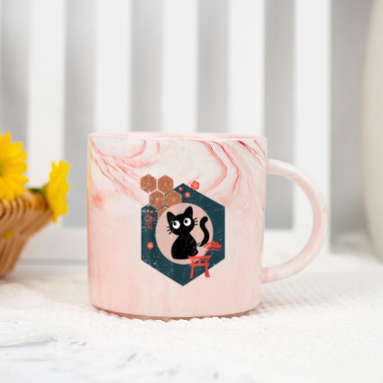 Black Cat Lover japanese kitten anime tokyo otaku Marble Mugs