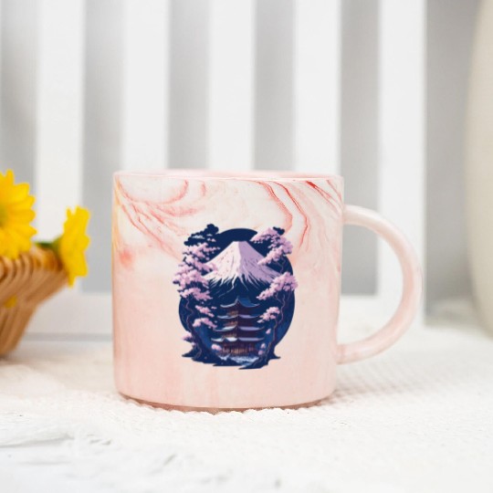 Mount Fuji and a Temple With Cherry Blossoms Marble Mugs