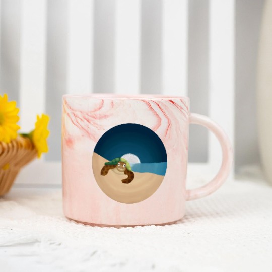 Night Serenity: Sea Turtle by the Moon Marble Mugs