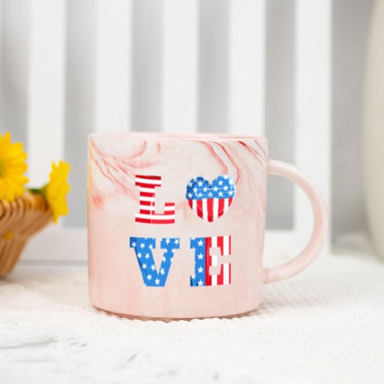 LOVE America Independence Day USA Patriots Marble Mugs