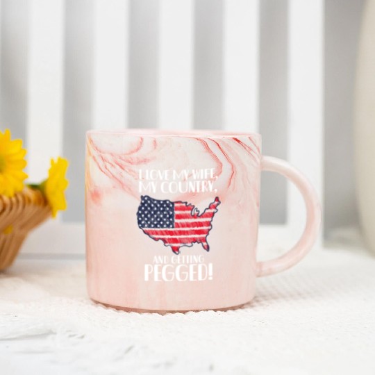 I LOVE MY WIFE, MY COUNTRY, AND GETTING PEGGED! Marble Mugs