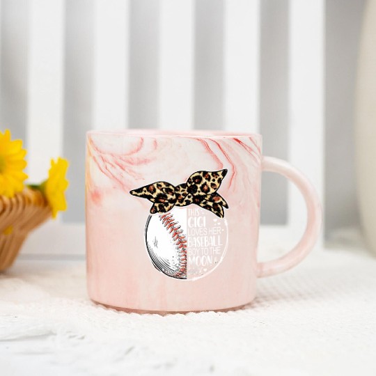Baseball Gigi Vintage Leopard Messy Bun Marble Mugs