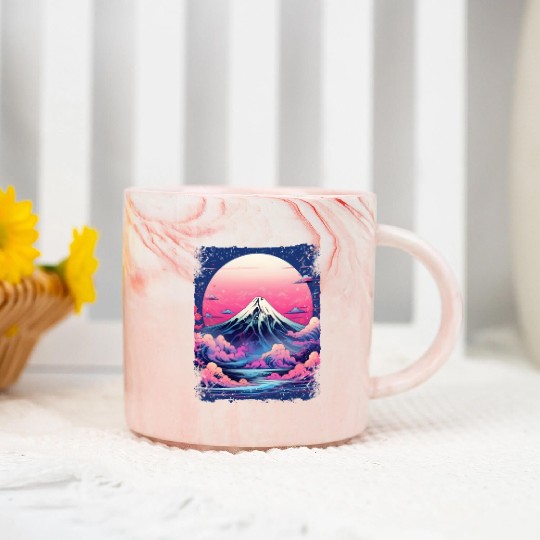 Vaporwave Volcano Aesthetic Japan Sight Mount Fuji Marble Mugs