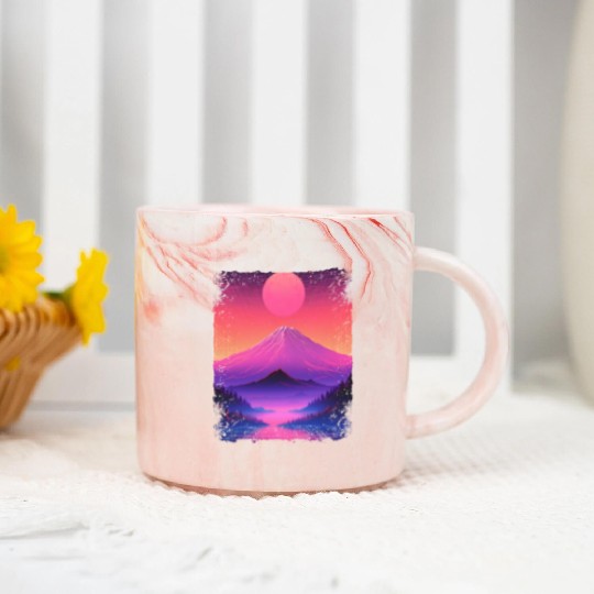 Mount Fuji Aesthetic Japan Sight Vaporwave Volcano Marble Mugs