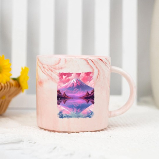 Aesthetic Vaporwave Volcano Japan Sight Mount Fuji Marble Mugs