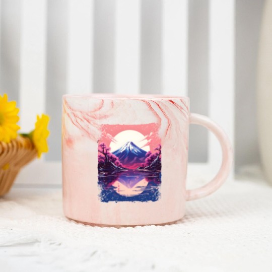 Vaporwave Aesthetic Japan Sight Mount Fuji Volcano Marble Mugs