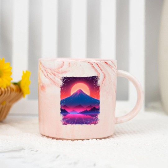 Aesthetic Vaporwave Japan Sight Mount Fuji Volcano Marble Mugs