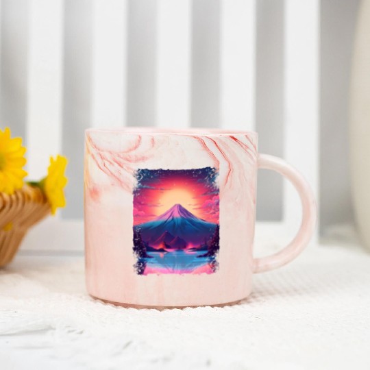 Mount Fuji Sight Aesthetic Japan Vaporwave Volcano Marble Mugs