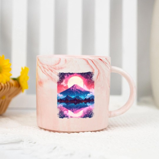 Mount Fuji Vaporwave Aesthetic Japan Sight Volcano Marble Mugs