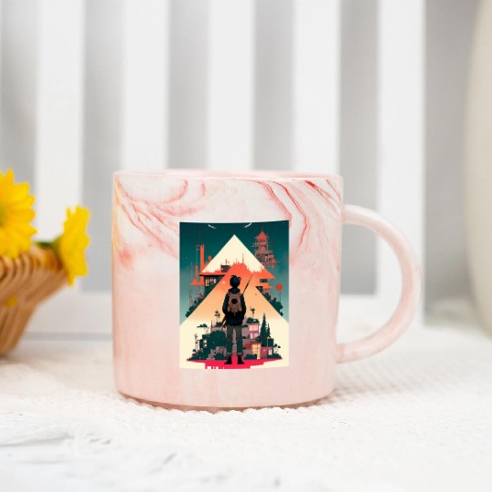 Starry Night Sky and Urban Vistas Marble Mugs