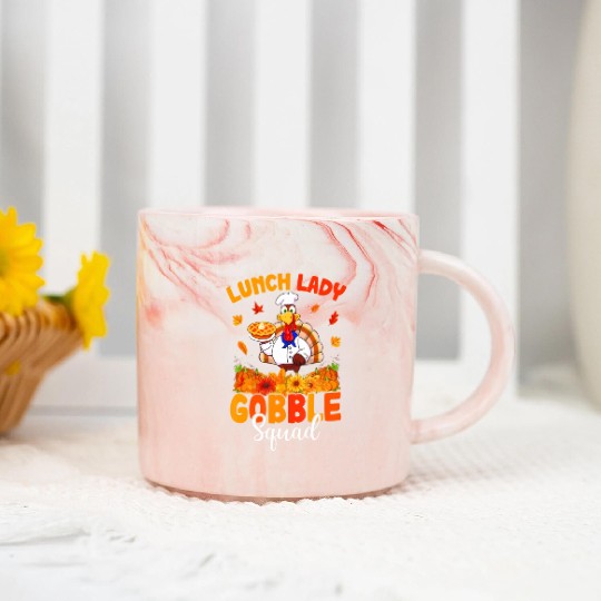 Funny Lunch Lady Autumn Turkey Gobble Happy Marble Mugs