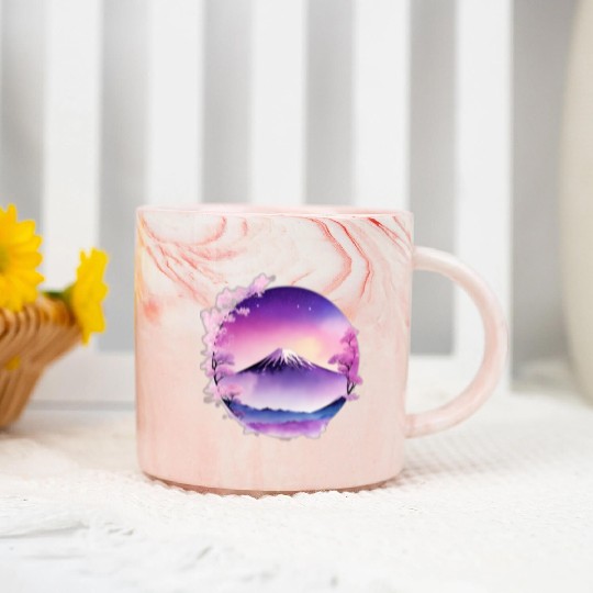 Japan Mount Fuji Dreamy Lo-Fi Style Retro Purple Marble Mugs