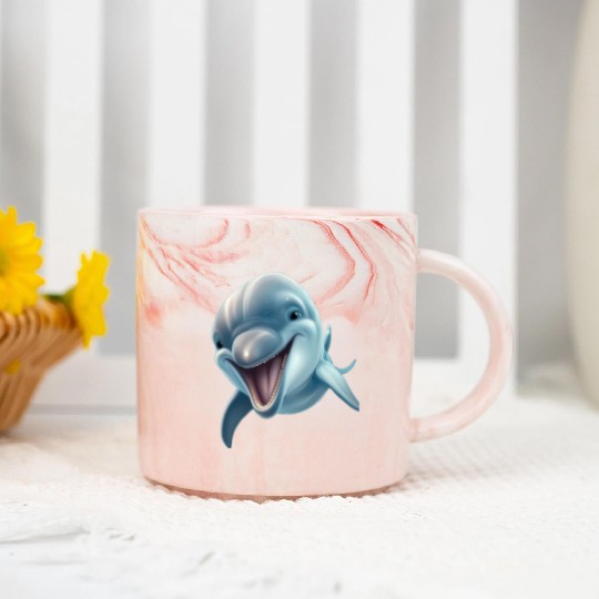 Sunny Delphinia: Joyful Dolphin's Paradise Marble Mugs