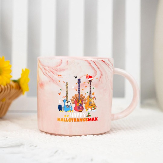 Guitar Happy Hallothanksmas Halloween Marble Mugs