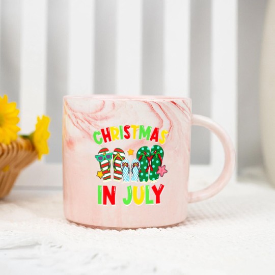 Christmas in July Flip Flops Summer Vacation Marble Mugs