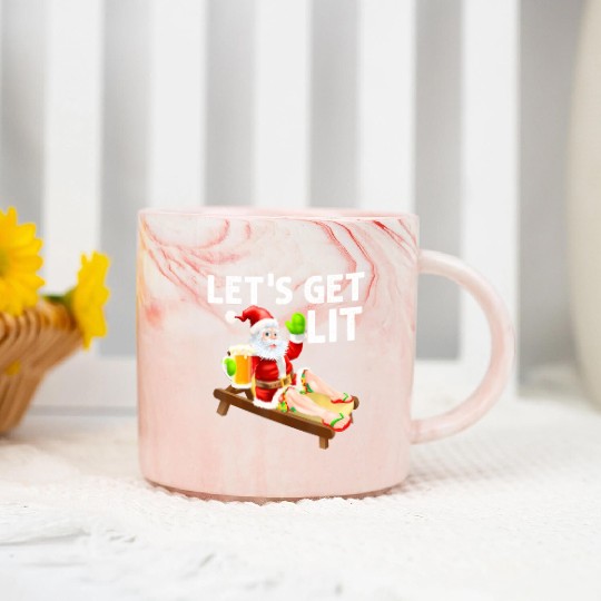 Lets Get Lit Santa Funny Christmas In July Santa Marble Mugs