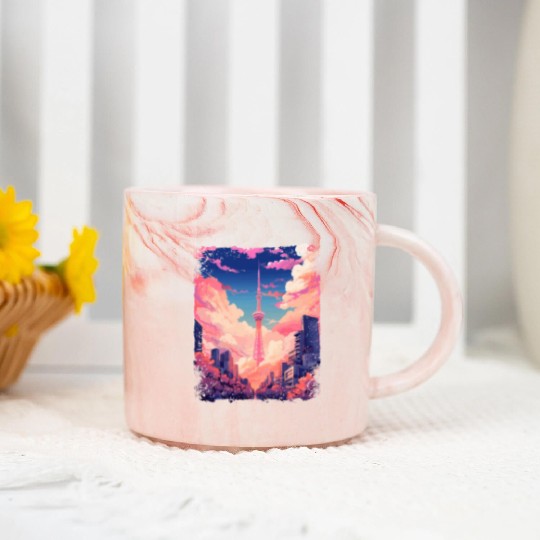Vaporwave Aesthetic Tokyo Skytree Japanese Sight Marble Mugs