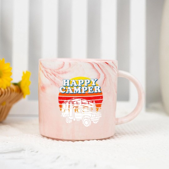 Happy Camper Funny Camping Lover Marble Mugs