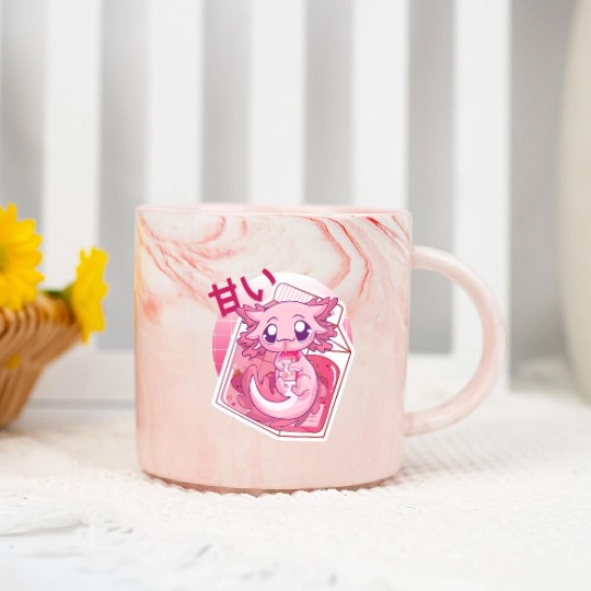 Axolotl Pastel Goth Strawberry Milk Shake Anime Ja Marble Mugs