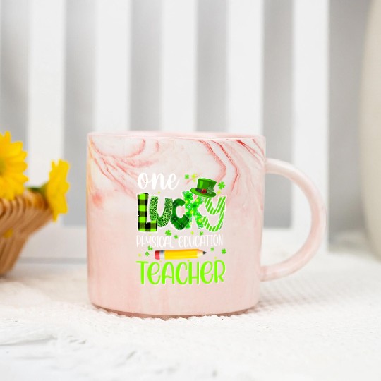 One Lucky Physical Education Teacher Pencil St Marble Mugs