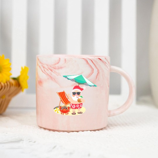 Santa Claus Beach Funny Summer Christmas In July Marble Mugs