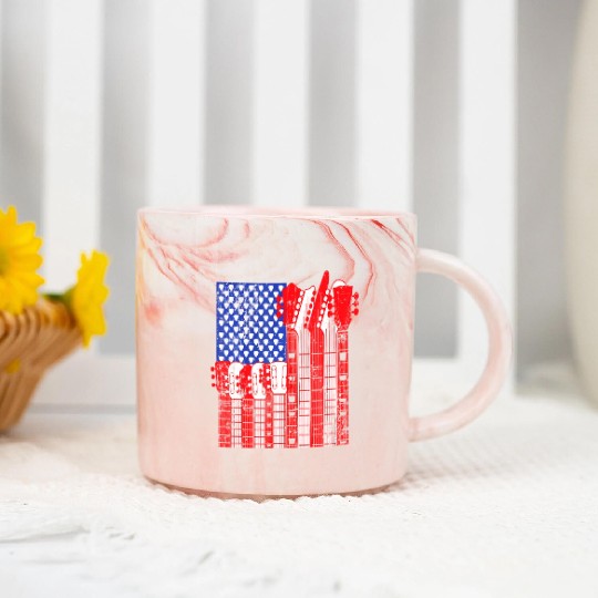 American Flag Guitar Patriotic Funny Marble Mugs