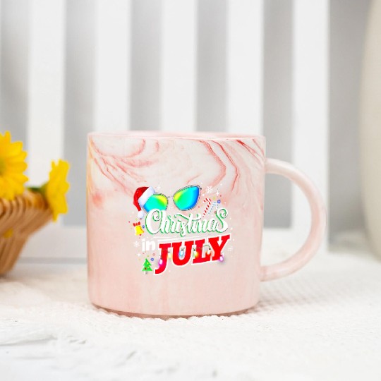 Christmas In July Santa Hat Sunglasses Summer Marble Mugs