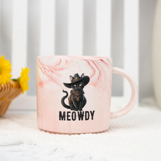 Meowdy Cat Cory Music Kitten Cowboy Marble Mugs