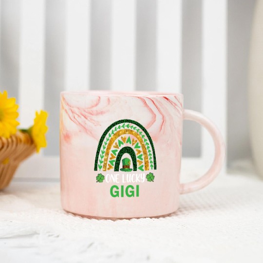One Lucky Gigi St Patric Day Shamrock Rainbow Marble Mugs