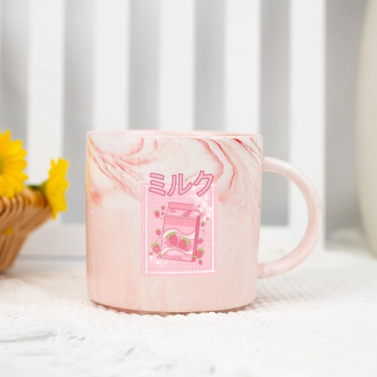 90S Japanese aii Strawberry Milk Shake Carton Marble Mugs