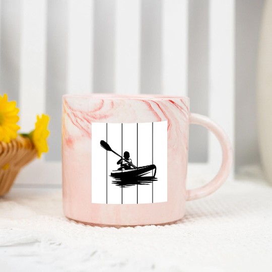 Man in a kayak boat rafting down a river Marble Mugs