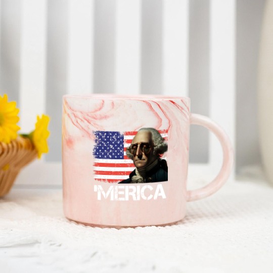 Merica George Washington Independence Day USA Marble Mugs