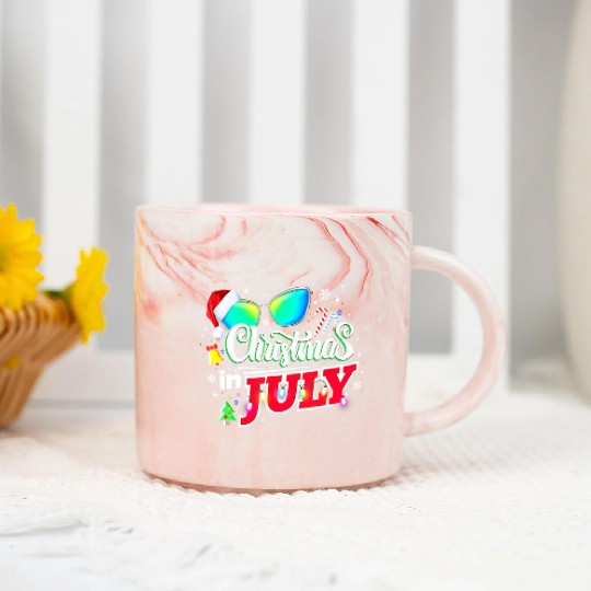 Christmas in July Santa Hat Sunglasses Summer Marble Mugs