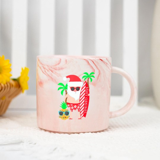 Santa Surfing Hawaiian Beach Christmas In July Marble Mugs