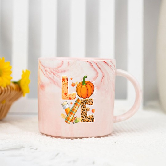 Love Teacher Life Happy Fall Y'all Autumn Teacher Marble Mugs