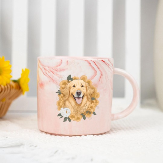 Dog Wo Golden Retriever Flower Print Floral Marble Mugs