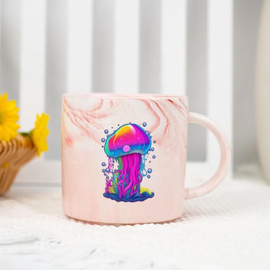 Vibrant Jellyfish Colorful Marble Mugs